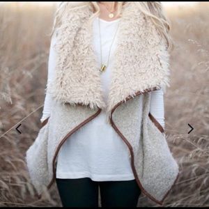 Love Tree Sherpa Vest with Leather Trim